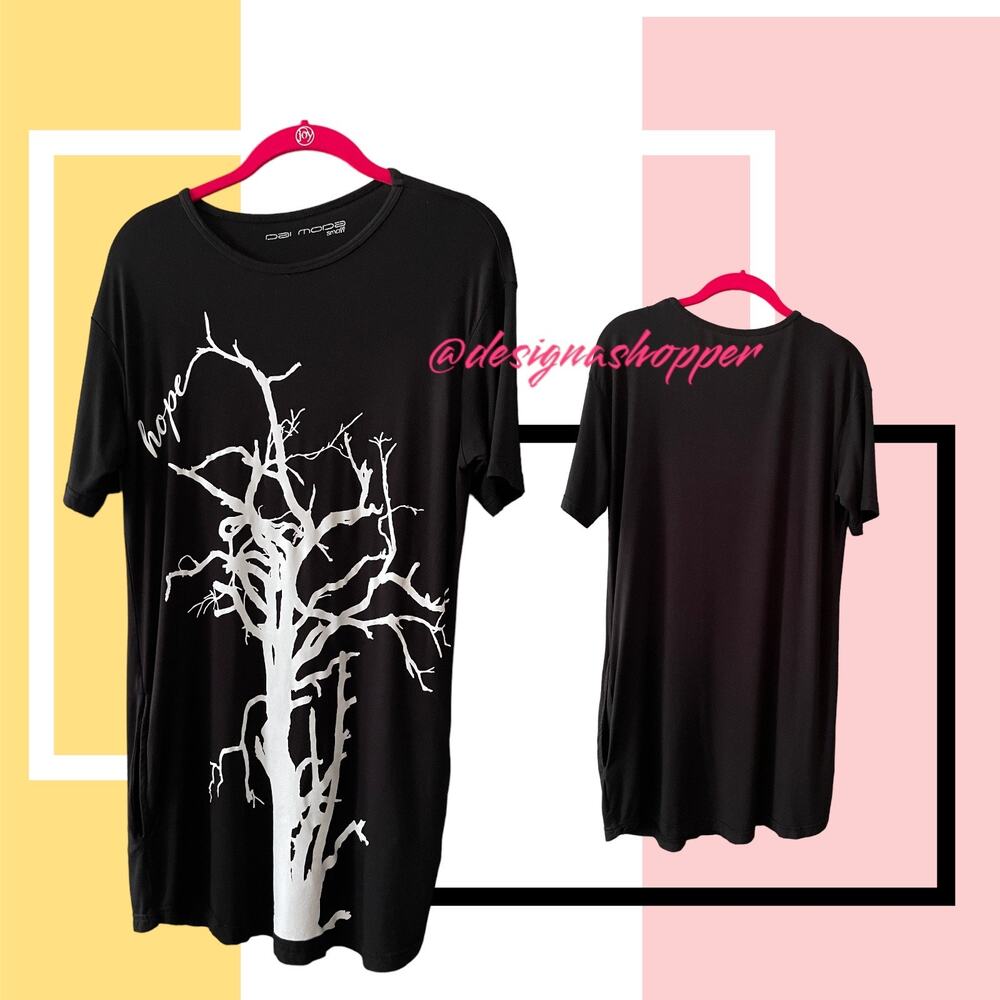 Dai Moda Hope T-shirt Mini Dress Black with White Tree of Hope - Size Small